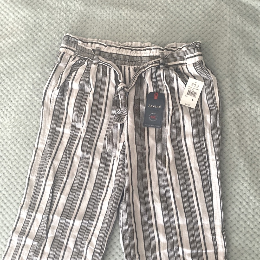 Striped linen blend pants with belt